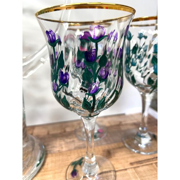 I Godinger & Co. Glass Pitcher & Goblet Set Gold Rims Hand-Painted - Picture 9 of 13